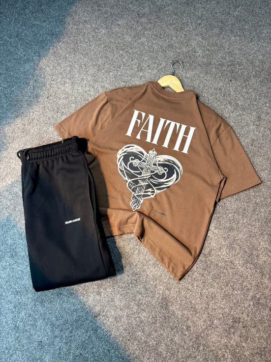 Brown Tshirt+ Black Sweatpant