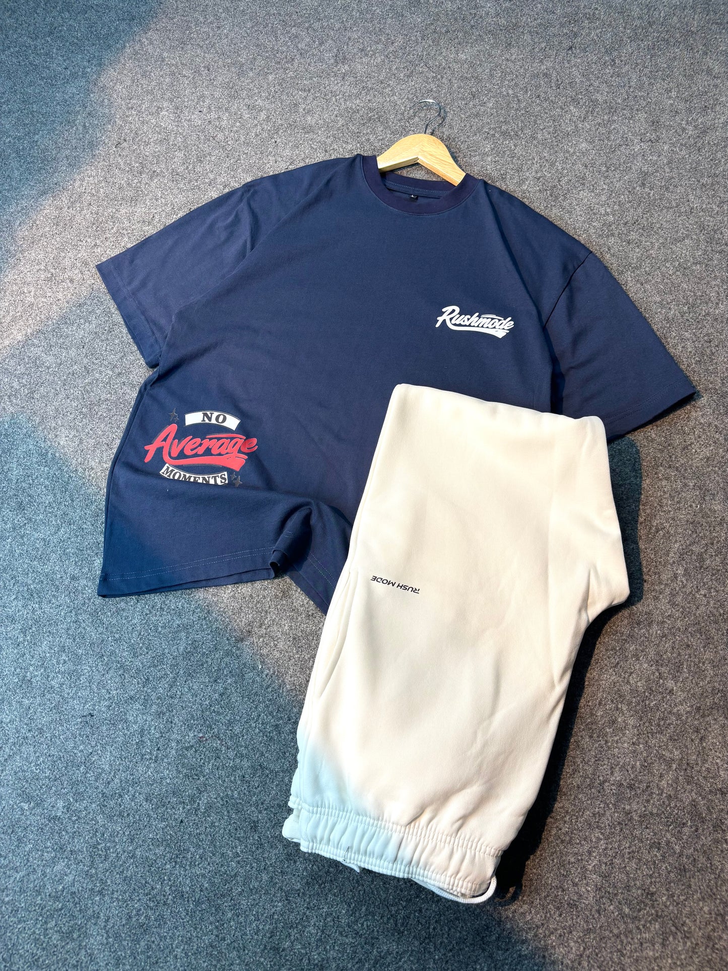 Navy Tshirt + White Sweatpant