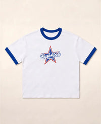 White & blue Ringer tee