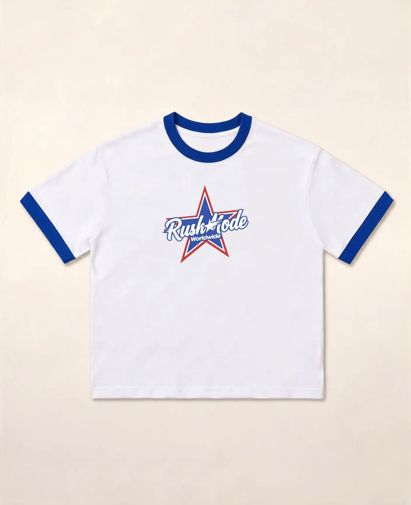 White & blue Ringer tee