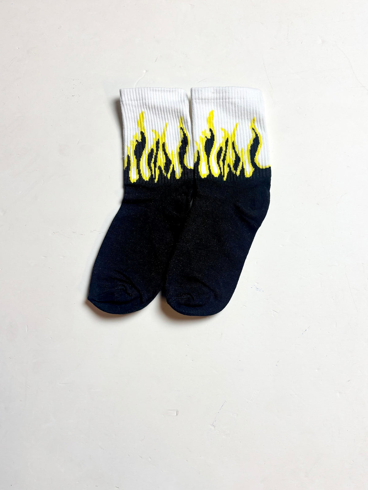 “Yellow” Flame Ribbed Black & White Crew Socks