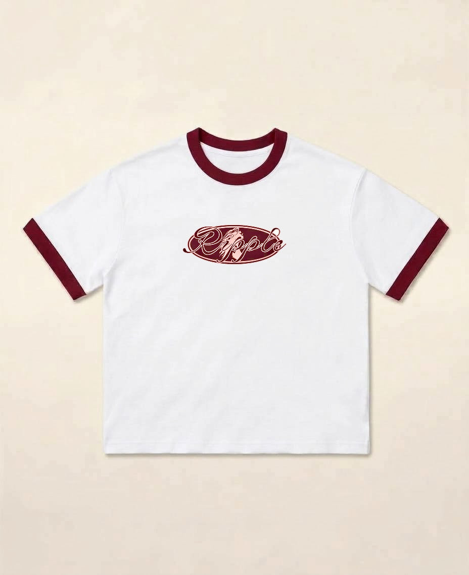 White & Maroon Ringer tee