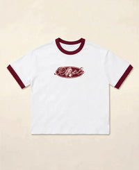 White & Maroon Ringer tee