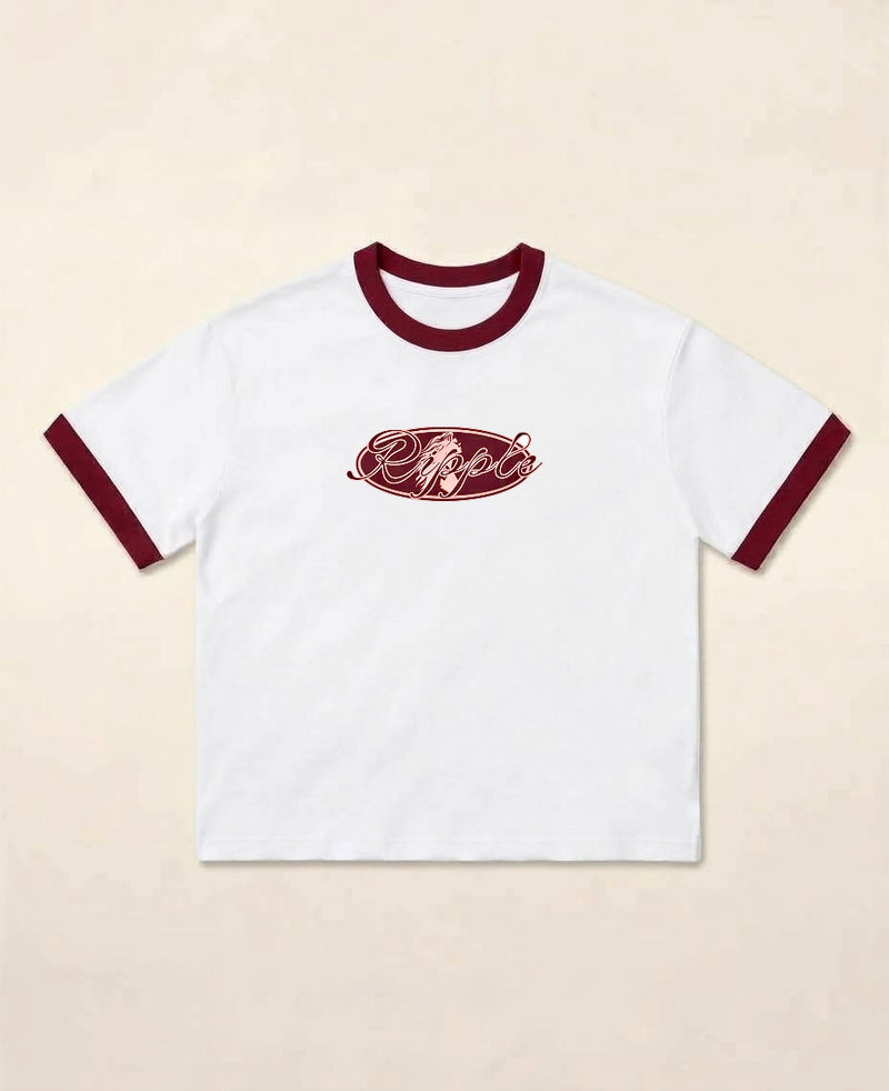 White & Maroon Ringer tee