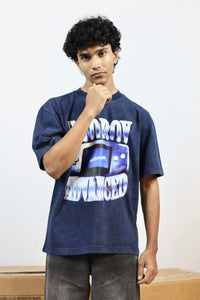 “SADBOY ADVANCED” Navy Oversized Acid Washed T-shirt