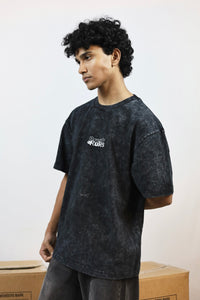 “Hustle With Heart” Black Oversized Acid Wash T-shirt