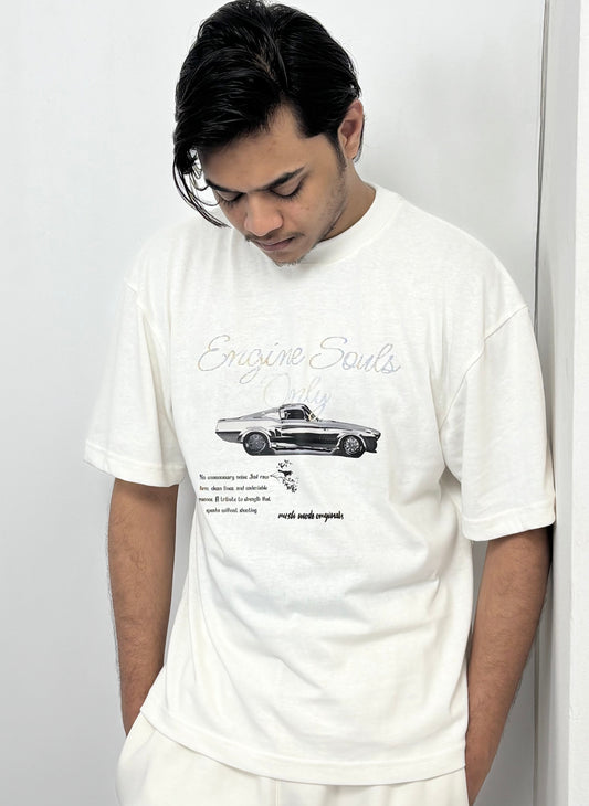 “Engine Souls Only” Light beige Oversized T-shirt