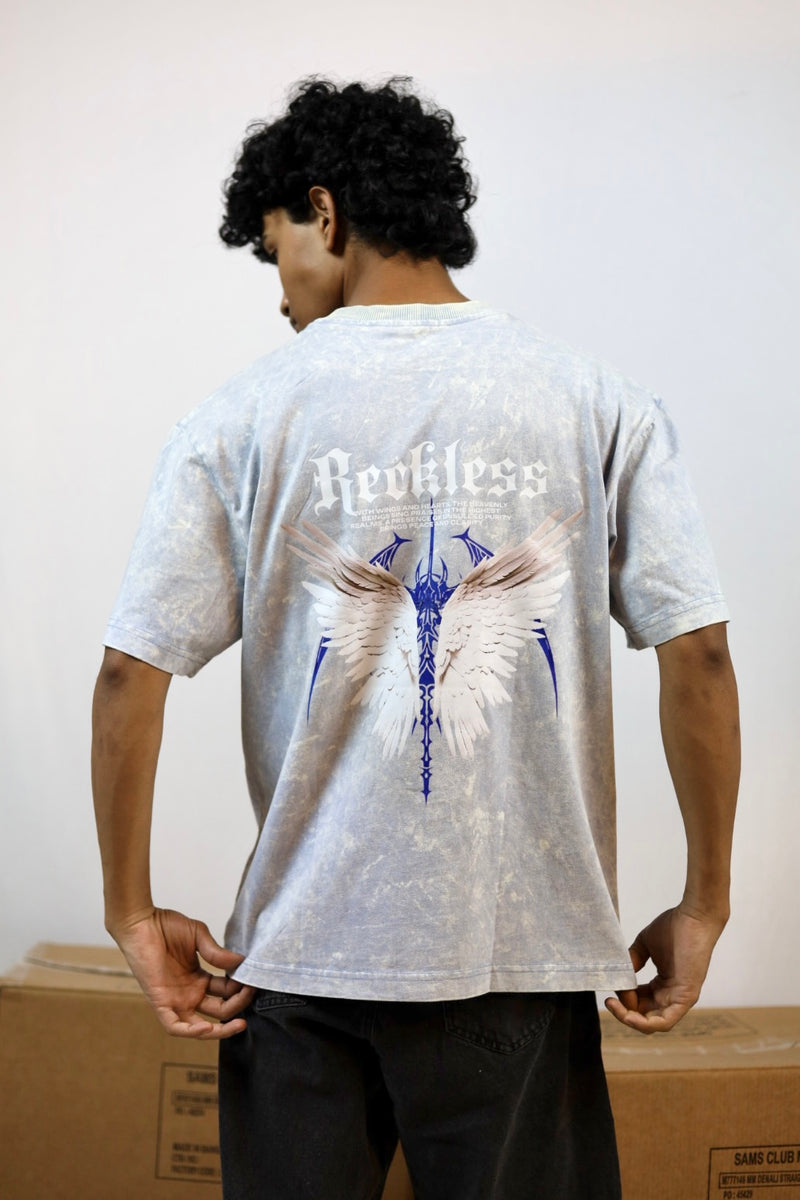 “Reckless” Sky Oversized Acid Washed T-shirt