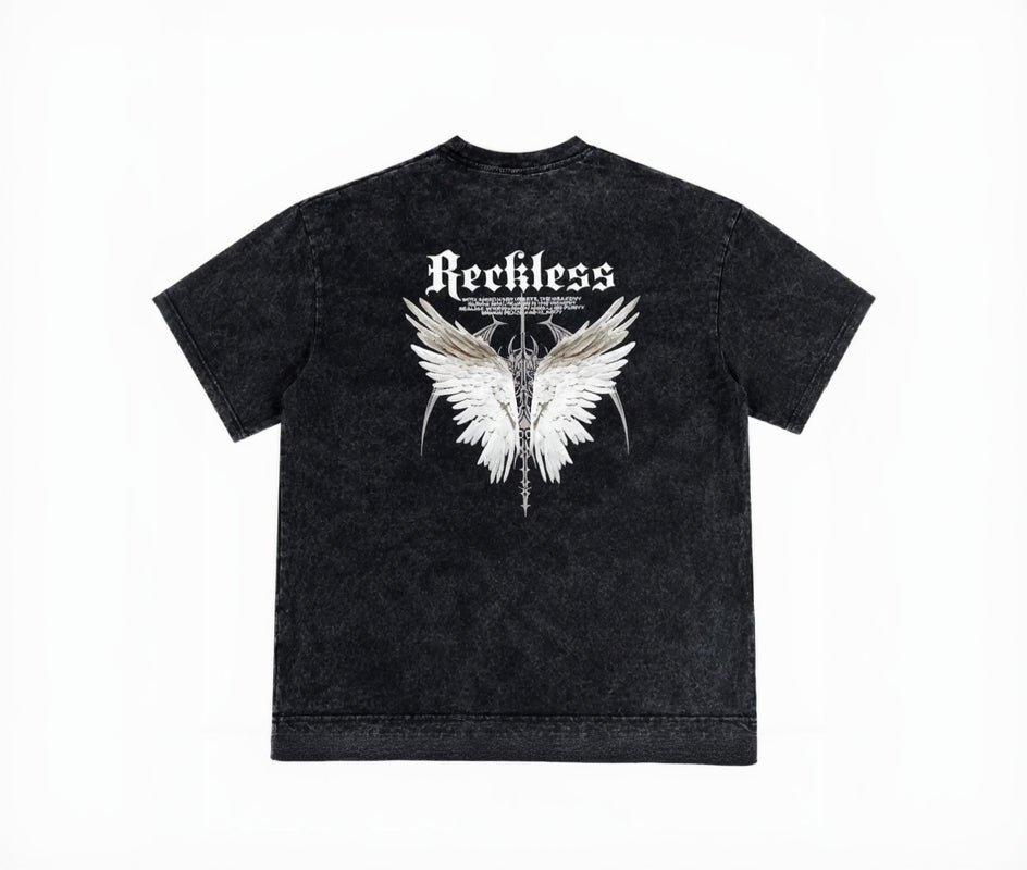 “Reckless” Black Oversized Acid Wash T-Shirt