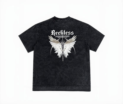 “Reckless” Black Oversized Acid Wash T-Shirt