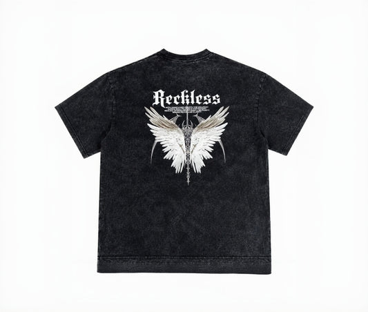 “Reckless” Black Oversized Acid Wash T-Shirt